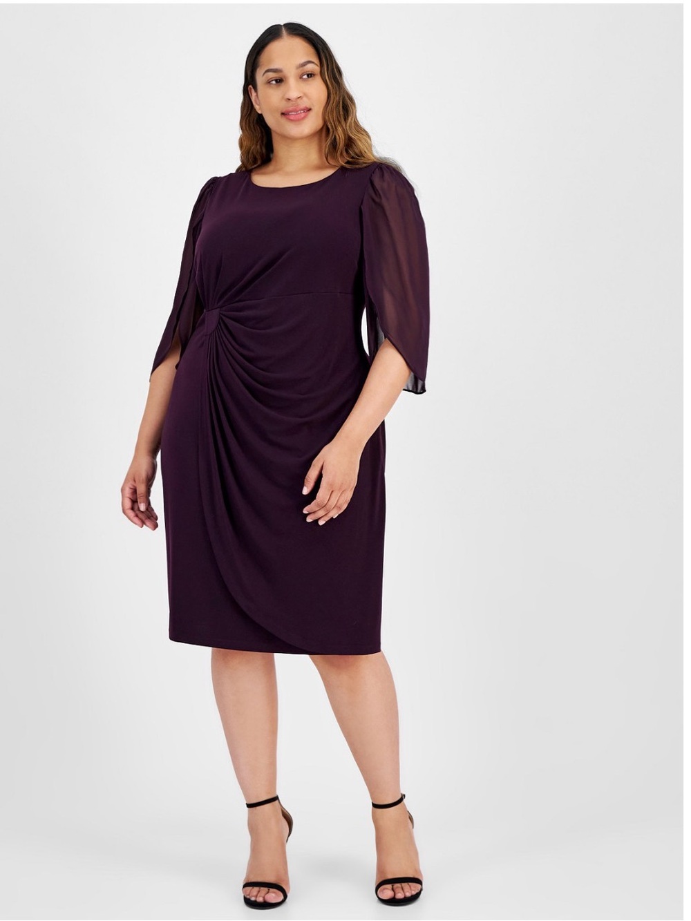 Elegant Plus-Size Twist Front Dress in Deep Plum